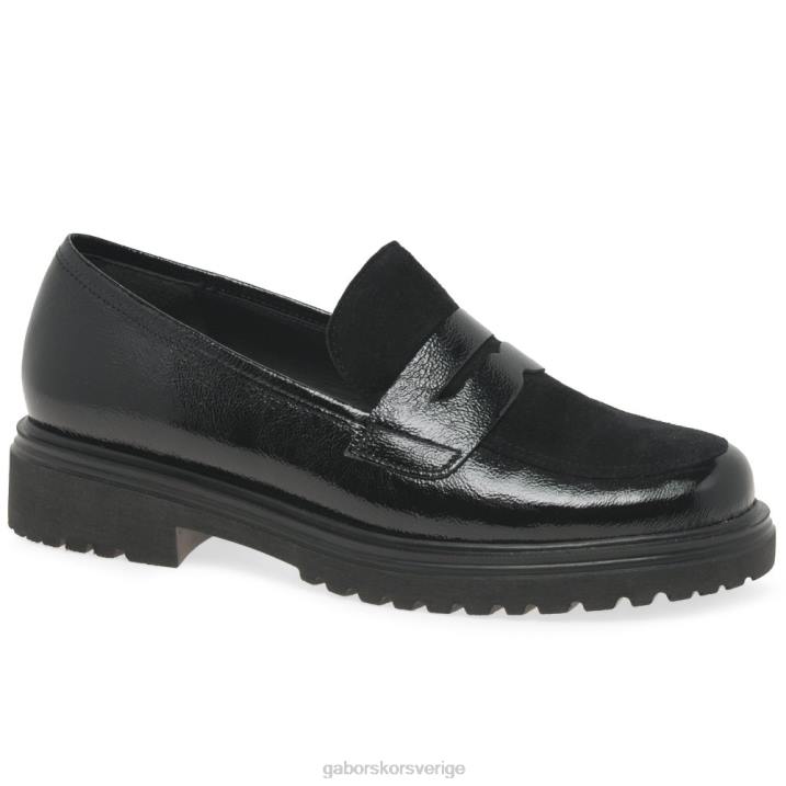 svart skrynkla patent Skodon Gabor kvinnor finch penny loafers 82BP321