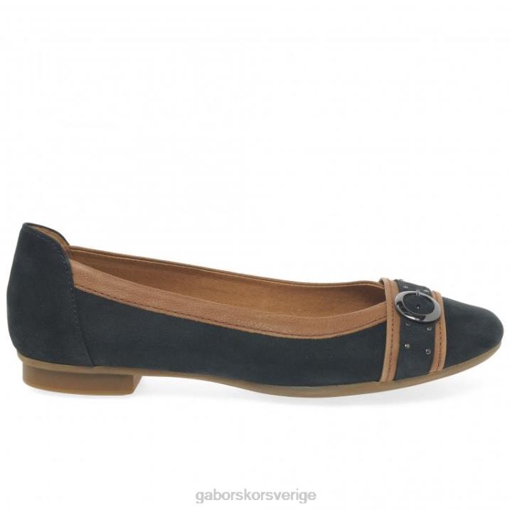 nattblå nubuck/konjak Skodon Gabor kvinnor michelle casual pumps med dubbspänne 82BP93