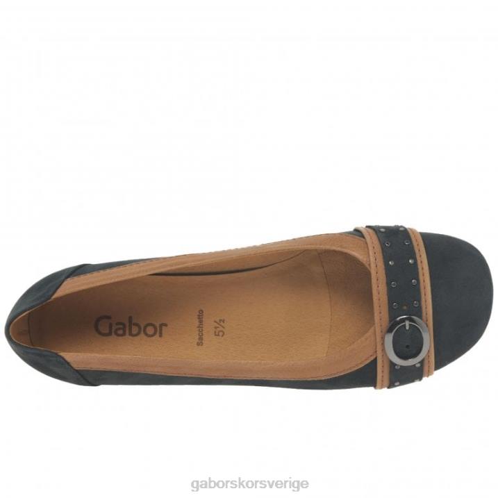 nattblå nubuck/konjak Skodon Gabor kvinnor michelle casual pumps med dubbspänne 82BP93