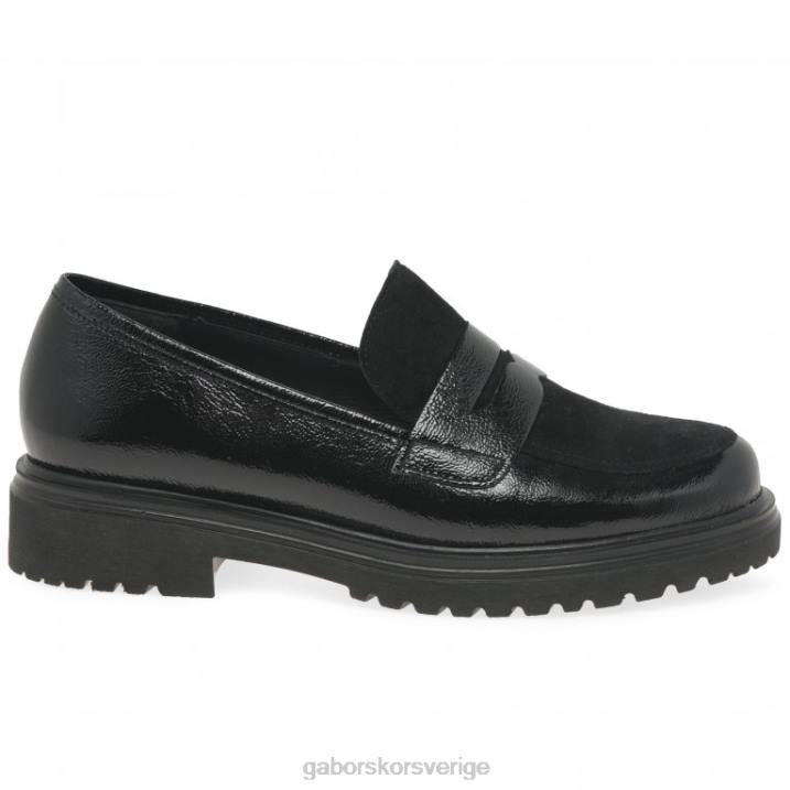 svart skrynkla patent Skodon Gabor kvinnor finch penny loafers 82BP321