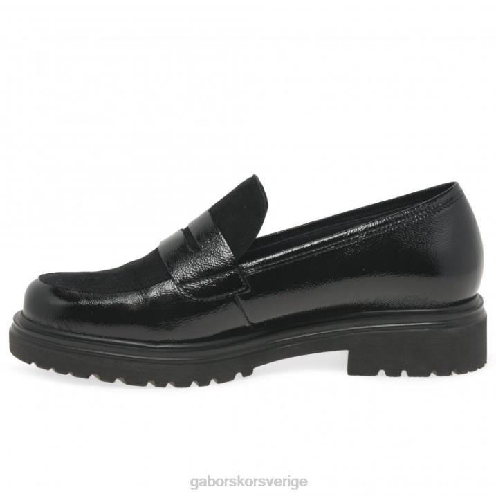svart skrynkla patent Skodon Gabor kvinnor finch penny loafers 82BP321